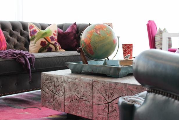 Plush Gray Sofa and Eclectic Accents in Loft Living Room Eclectic Loft With Gray Sofa and Colorful Throw Pillows