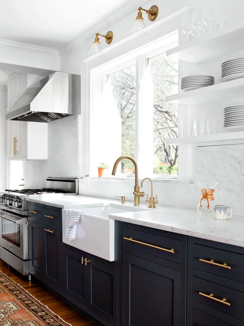 Bright, Airy Kitchen With Warm Metallic Hardware