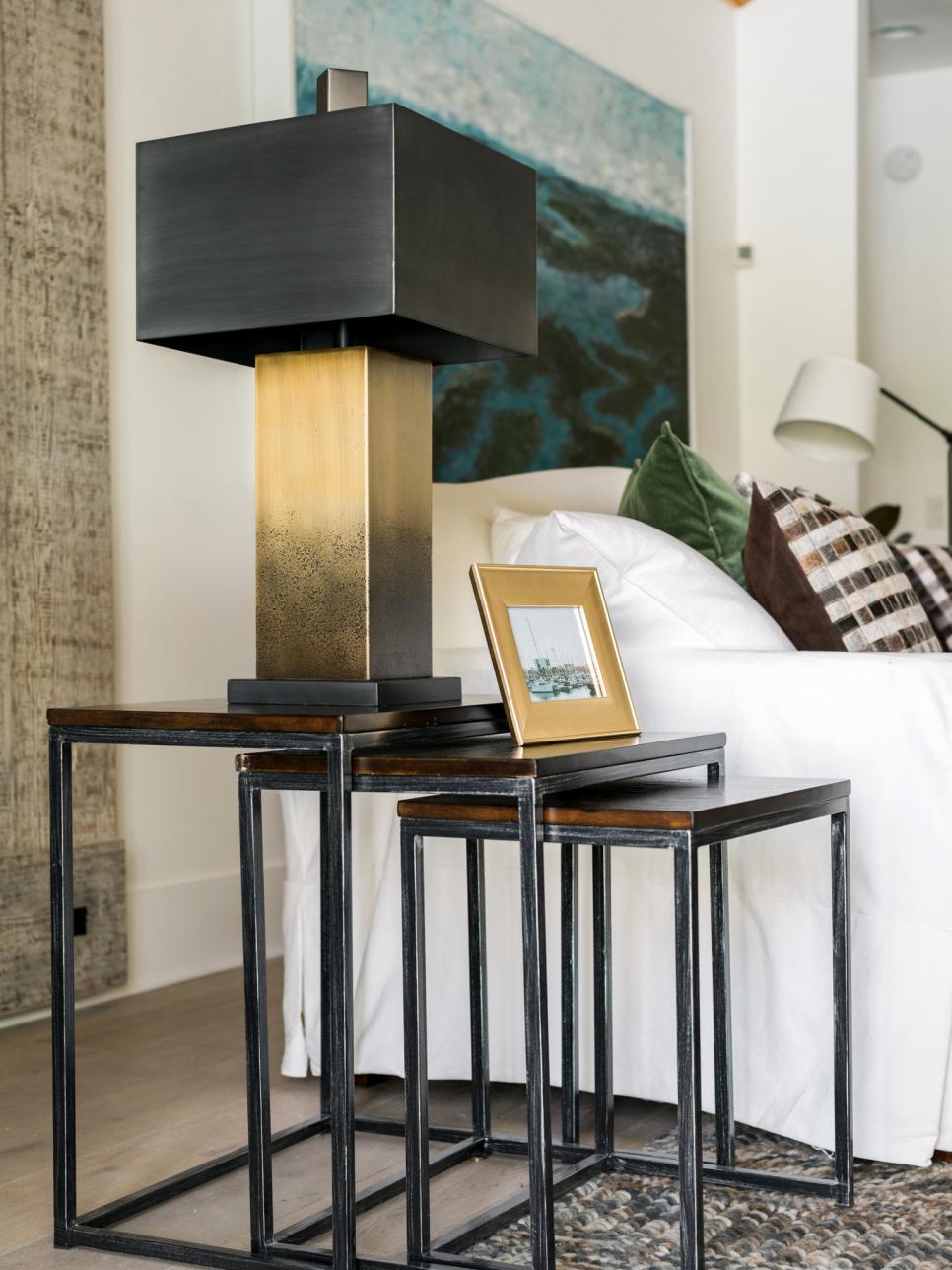 Multipurpose Nesting Tables HGTV Dream Home 2017: Three Nesting End Tables Next to White Sofa