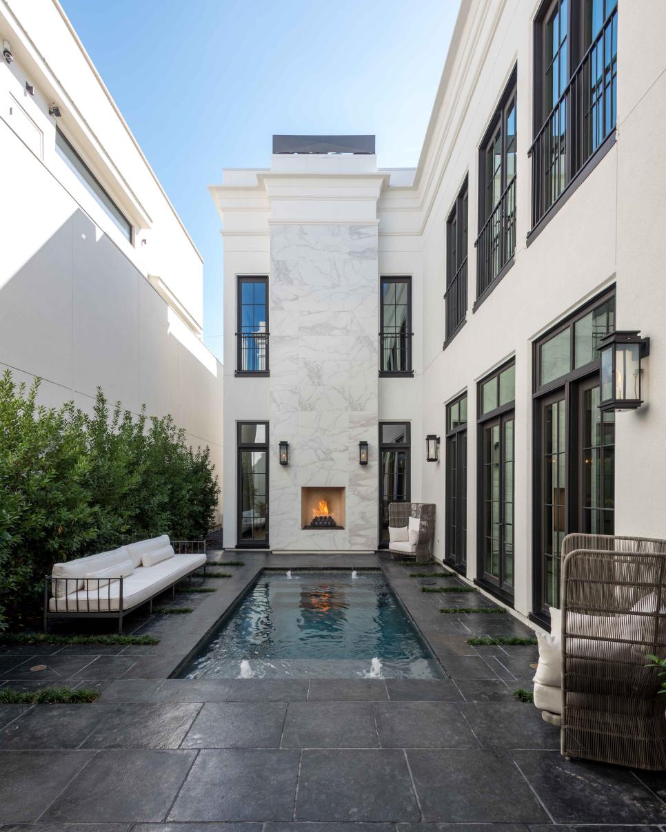 Sleek, Contemporary Pool is Relaxing Contemporary Pool With Black Stone Patio