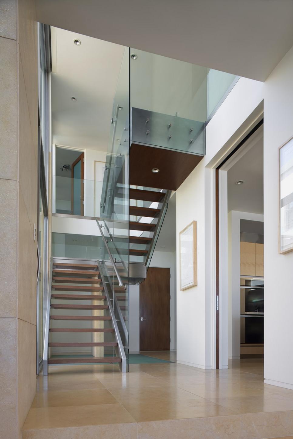 Open, Contemporary Foyer With Floating Stairs Contemporary Floating Staircase With Tile Floor