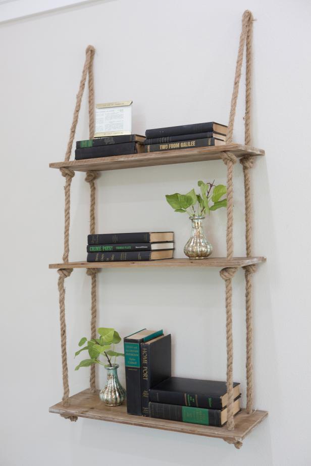 Remodeled Master Bedroom With Hanging Wooden Bookshelf Remodeled Master Bedroom With Hanging Wooden Bookshelf
