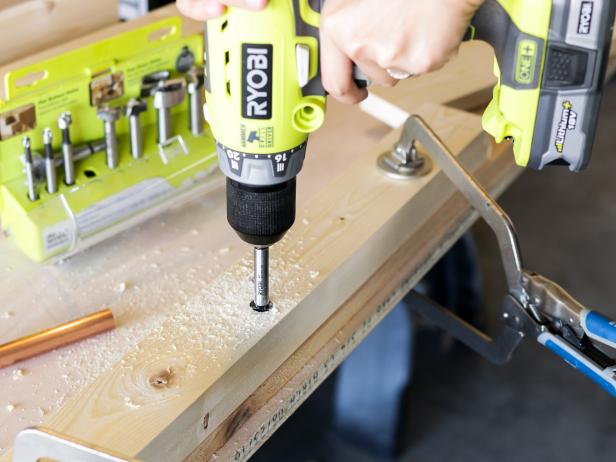 DIY Coffee Bar: Bore Holes for Pipe DIY Coffee Bar: Bore Holes for Pipe