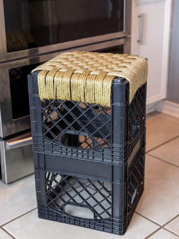 Make your own milk crate woven stool