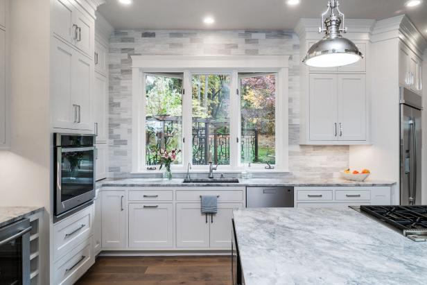 Gray and White Transitional Kitchen With Marble Counters Gray and White Transitional Kitchen With Marble Counters