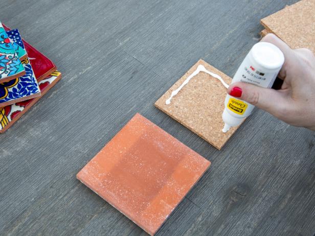 Easy DIY Tile Coasters: Add Glue to Cork Squares Easy DIY Tile Coasters: Add Glue to Cork Squares