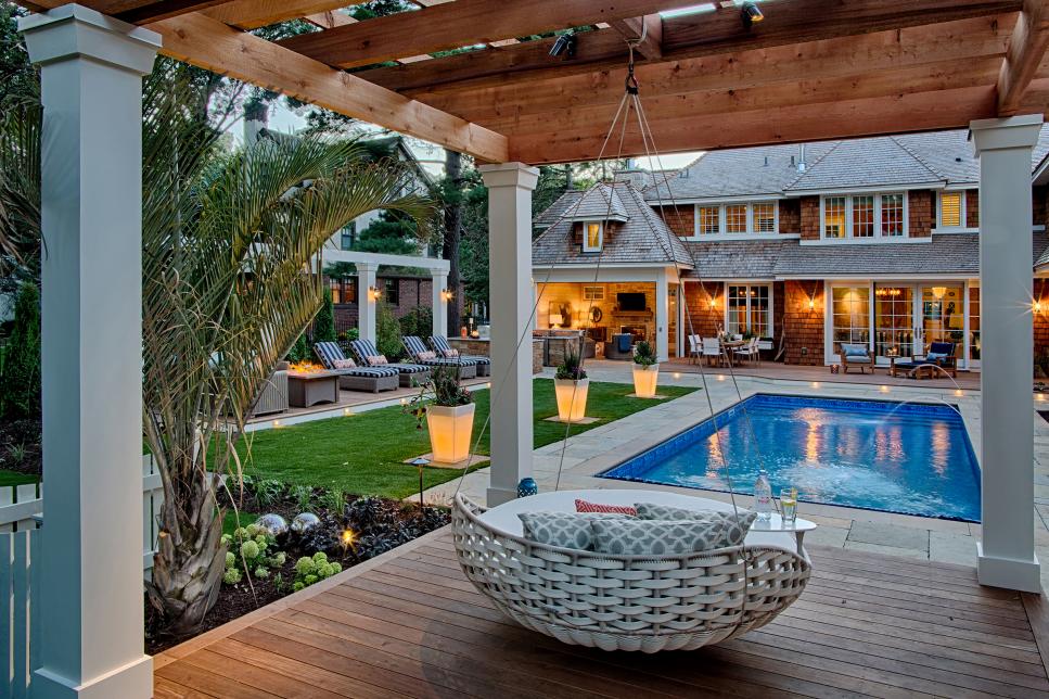 Coastal-Inspired Outdoor Space With Pool, Pergola and ...
