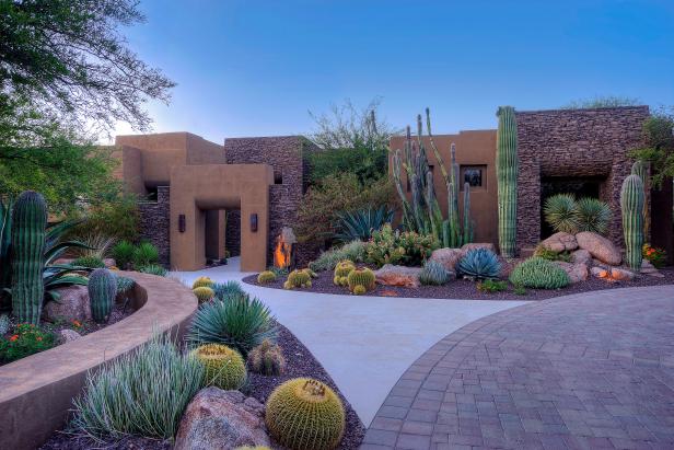 Large-Specimen Cacti Support Home's Bold Architecture Large-Specimen Cacti Support Home's Bold Architecture