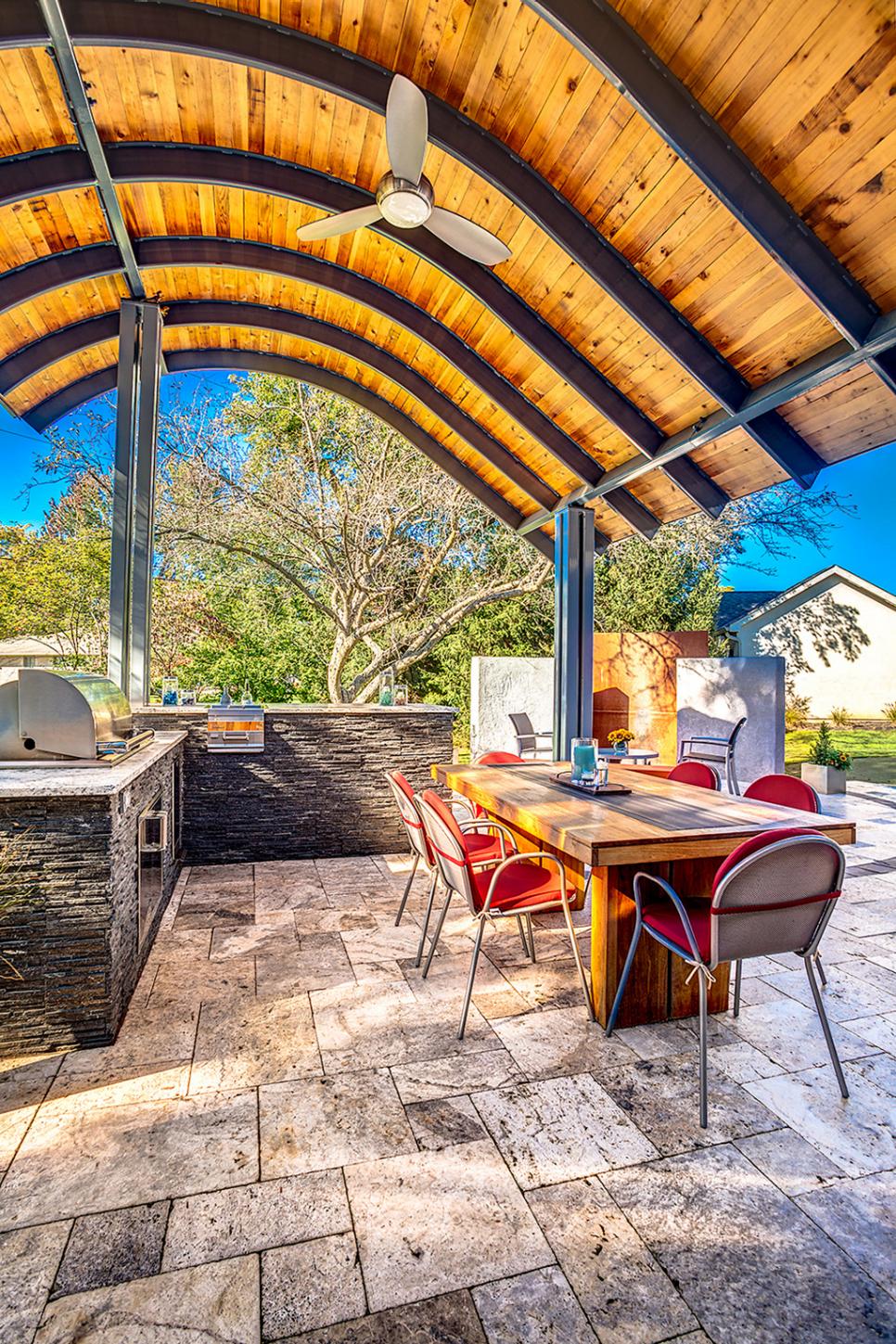 Patio With Modern Steel Roof and Outdoor Fireplace | HGTV ...
