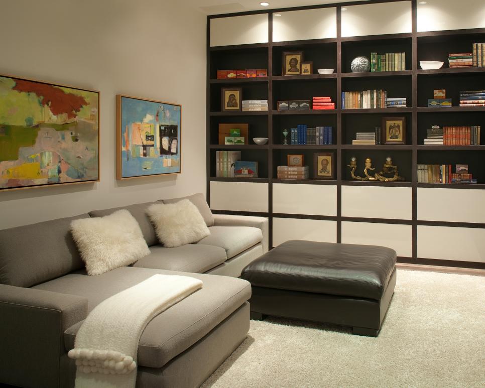 Neutral Modern Sitting Room With Bookshelves Neutral Modern Sitting Room