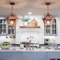 Contemporary Kitchen With Copper Pendant Lights