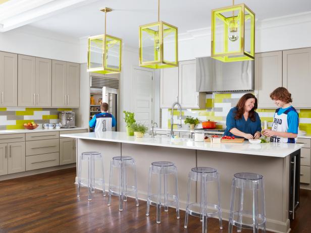 Vibrant Kitchen With Neon Pendant Lamps Vibrant Kitchen With Neon Pendant Lamps
