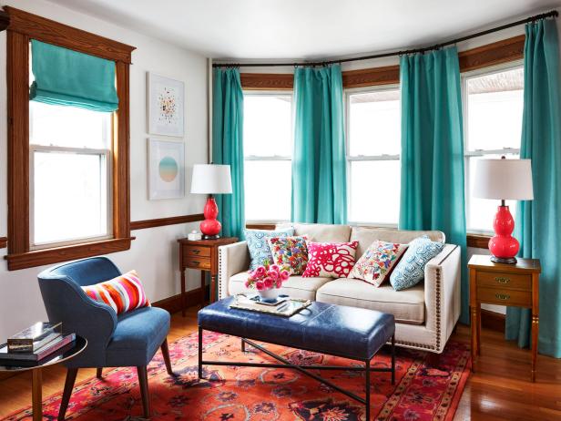 Wood Paneled Living Room With Turquoise Curtains And Navy Leather Bench Wood Paneled Living Room With Turquoise Curtains And Navy Leather Bench