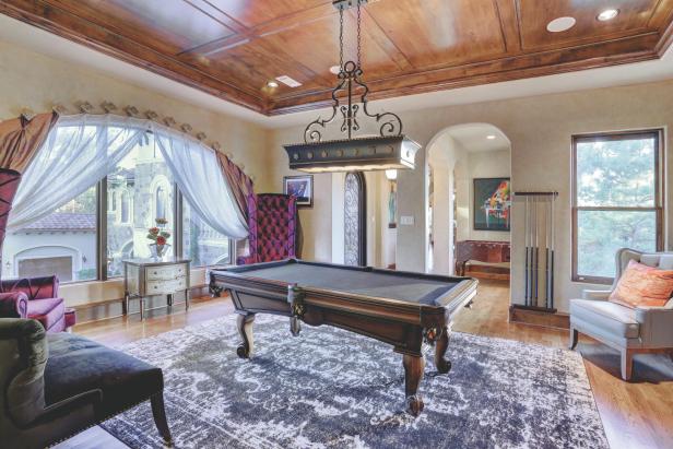 Traditional Billiard Room With Navy Area Rug Traditional Billiard Room With Navy Area Rug