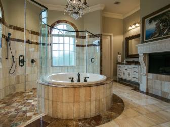 Elegant Master Bathroom With Circular Bathtub
