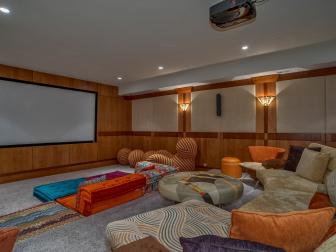 Craftsman Style Home Theater With Eclectic Seating
