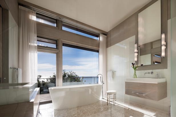 Neutral Modern Spa Bathroom With Ocean View Neutral Modern Spa Bathroom With Ocean View