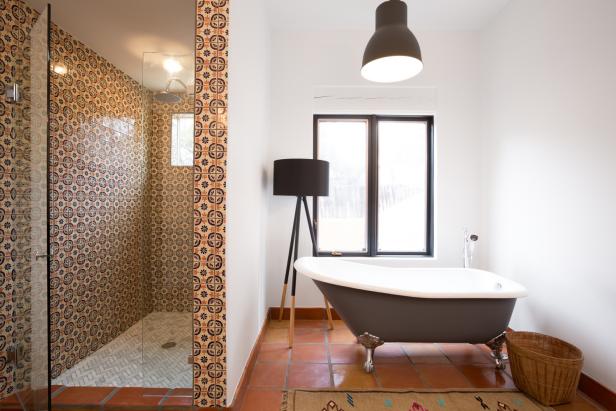Black and White Master Bath with Spanish Tile Black and White Master Bath with Spanish Tile