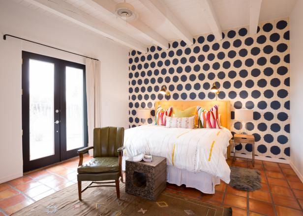 Eclectic Bedroom with Bold, Black-and-White Focal Wall Eclectic Bedroom with Bold, Black-and-White Focal Wall