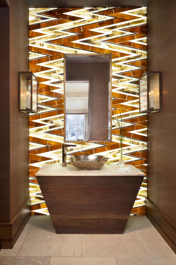 Contemporary Powder Room With Zigzag Patterned Backsplash Contemporary Powder Room With Zigzag Patterned Backsplash