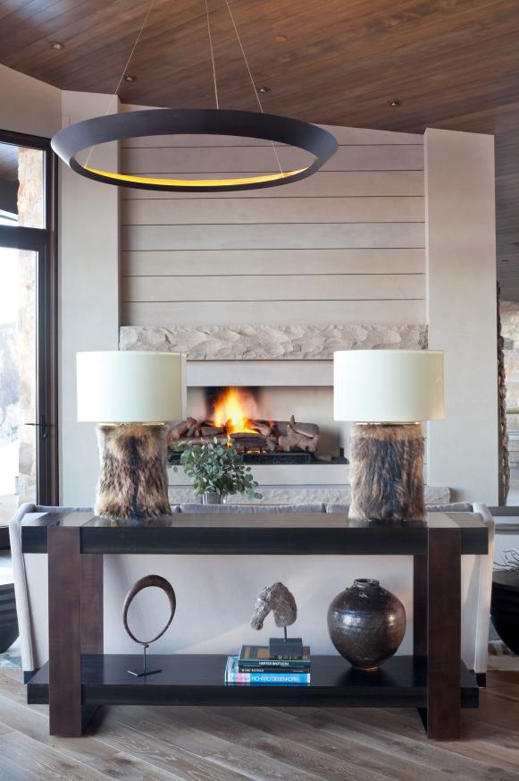 Contemporary Living Room With Eye-Catching Circular Chandelier Contemporary Living Room With Eye-Catching Circular Chandelier