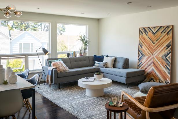 Mid-Century Modern Living Room With Gray Couch Mid-Century Modern Living Room With Gray Couch