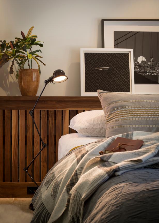 Mid-Century Modern Wooden Headboard With Framed Prints Mid-Century Modern Wooden Headboard With Framed Prints