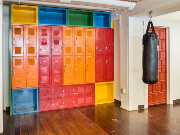 Brightly Colored Lockers at Pereira & O'Dell Athletic Facility Brightly Colored Lockers at Pereira & O'Dell Athletic Facility