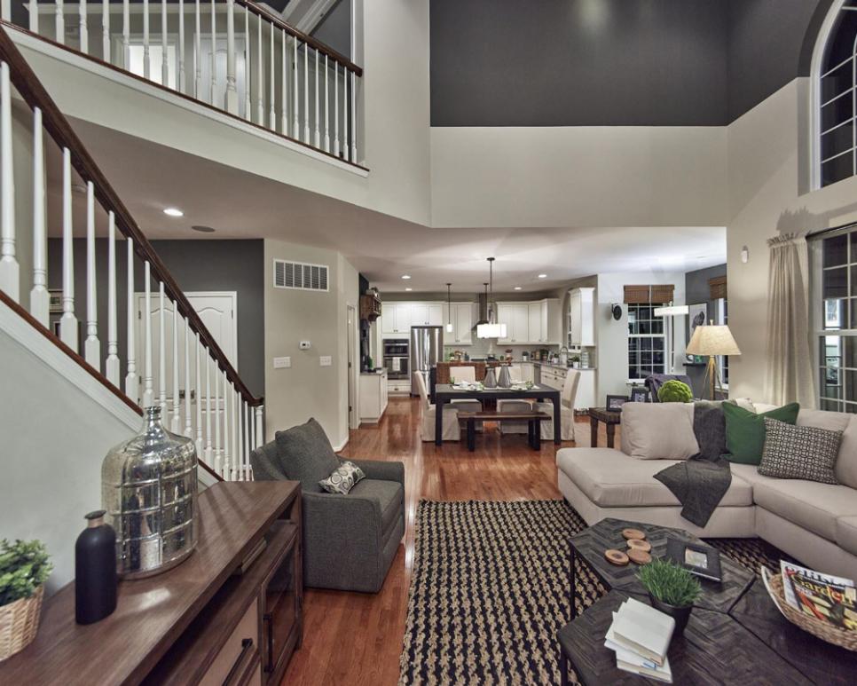 Traditional, Two-Story Living Room Traditional, Gray Living Room With Sectional