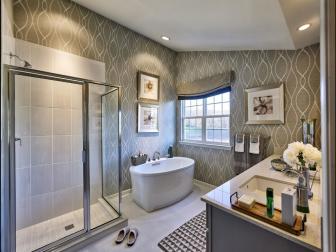 Bathroom Design Photos | HGTV  Contemporary Bathroom With Graphic Wallpaper