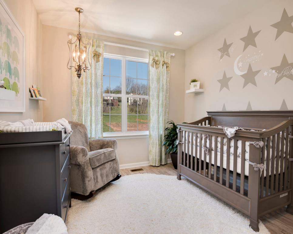 Gender-Neutral Nursery is Perfectly Serene Gender-Neutral Nursery With Rocker, Convertible Crib