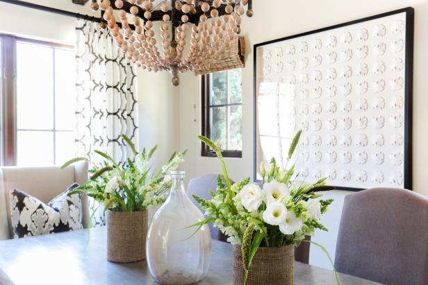 Neutral Spanish Coastal Dining Room With Beaded Chandelier Neutral Spanish Coastal Dining Room With Beaded Chandelier