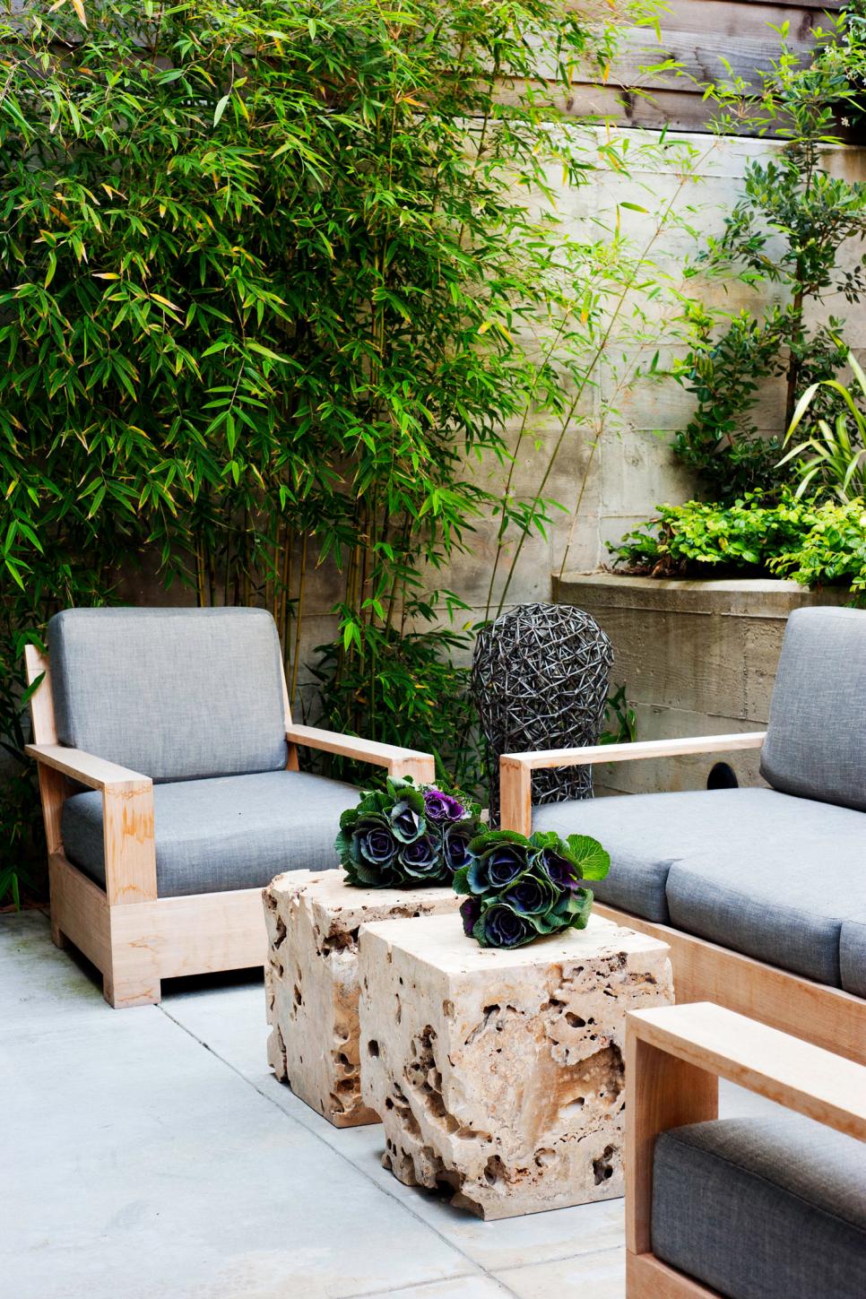 Outdoor Patio With Gray Cushioned Seating Outdoor Seating Area With Gray Chairs