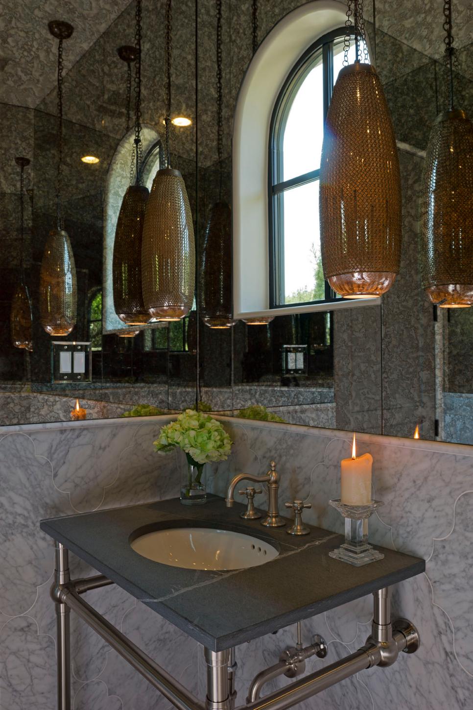 Earth-Toned Powder Room Small Contemporary Bathroom in Gray