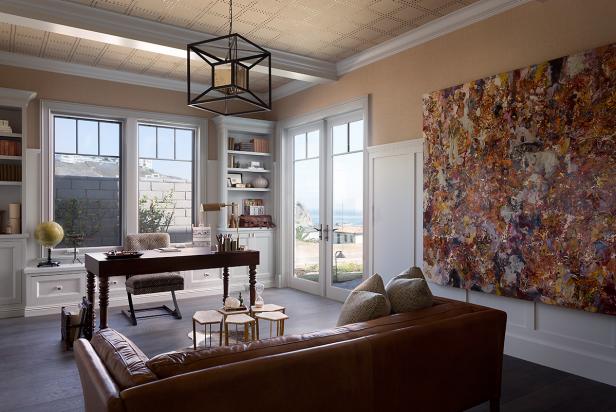 Eclectic Home Office With Burnt Orange Sofa Eclectic Home Office With Burnt Orange Sofa