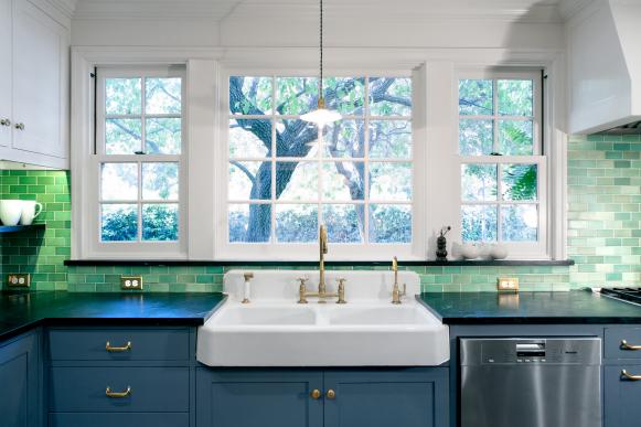 Transitional Kitchen Boasts Green Backsplash Transitional Kitchen Boasts Green Backsplash