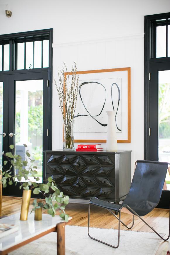 Black Dresser With Geometric Pattern Black Dresser With Geometric Pattern