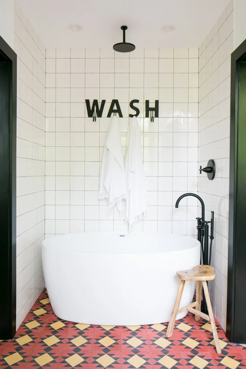 Small Bathroom With Red Floor