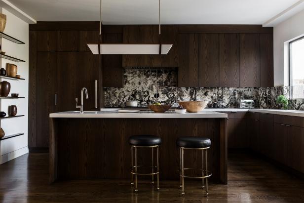 Brown Open Plan Contemporary Kitchen With Dark Wood Brown Open Plan Contemporary Kitchen With Dark Wood