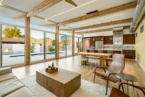 Modern Open Concept Living Room With Exposed Beam Ceilings Modern Open Concept Living Room With Exposed Beam Ceilings