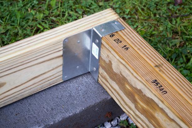Assemble the double rim joists using 2 joists for each. Fasten them at the ends with steel post caps using 1 ½ inch galvanized nails.