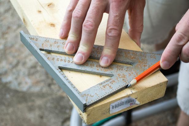 At the front end, mark an 8-degree angle from the top edge, four inches.