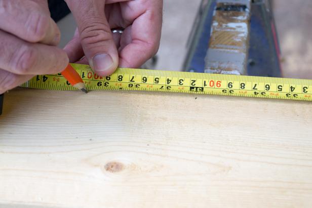 39 inches from the front end, mark an 8-degree angle from the bottom edge, 2 ½ inches.