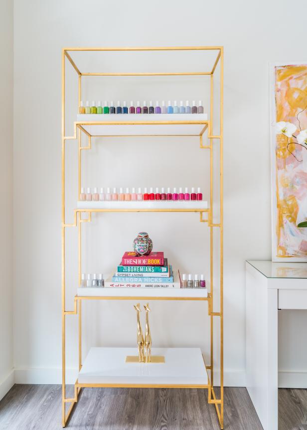 Midcentury Modern Shelf Adds Personality and Storage Space in Boutique Salon Midcentury Modern Shelf Adds Personality and Storage Space in Boutique Salon