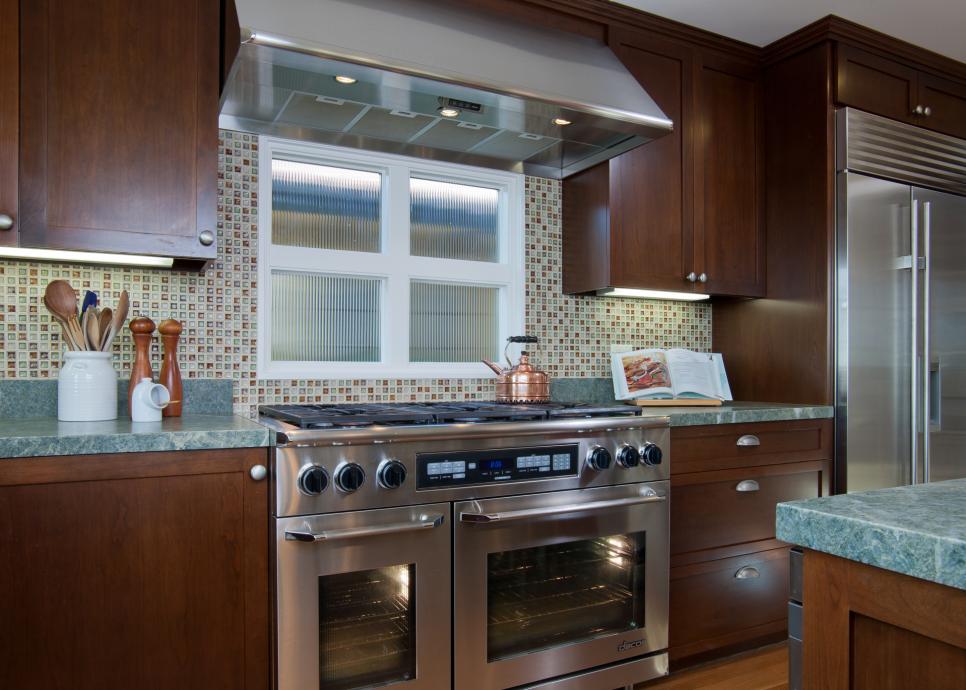 Chef Kitchen With Green Mosaic Tile Backsplash Kitchen With Mosaic Tile Backsplash