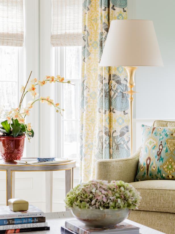 Yellow and Blue Patterned Curtains in Living Room Yellow and Blue Patterned Curtains in Living Room