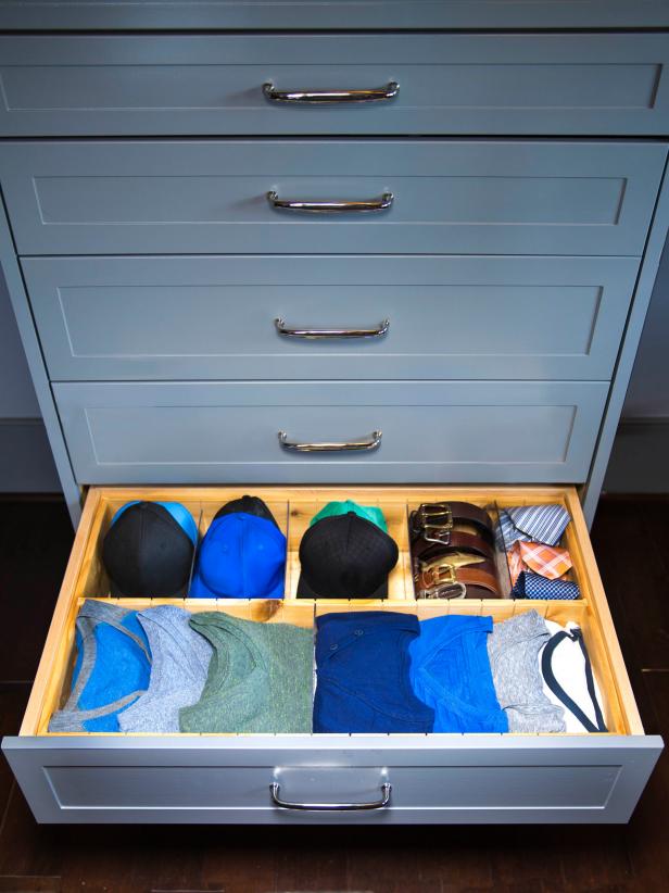 Organize dresser drawers with easy-to-make wood inserts.