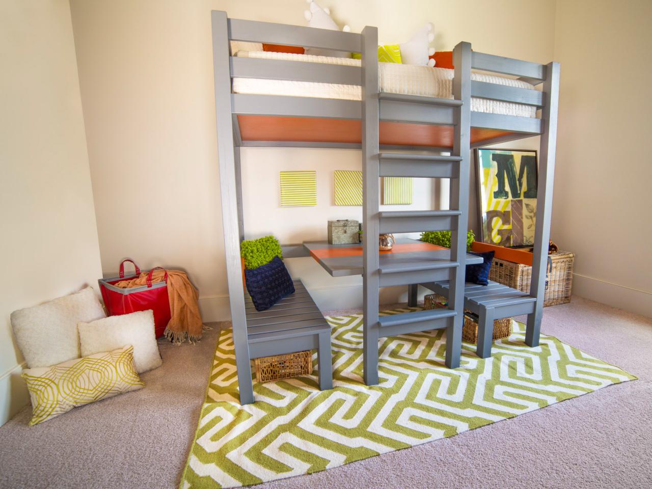 How To Build A Loft Bed With A Built In Table And Benches HGTV