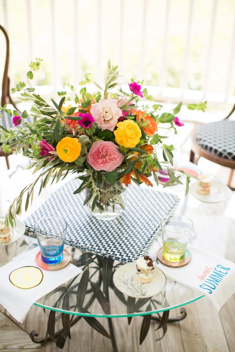 Florals on an Outdoor Glass Table Top