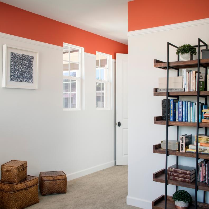 Bedroom with Orange Stripe at the Top of Wall